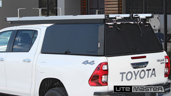 Utemaster Canopy to suit Toyota Hilux SR J Deck Black Linesman Ladder Racks Black