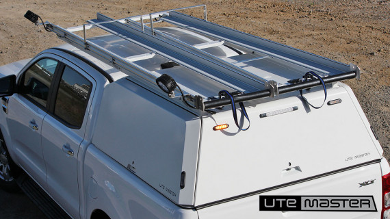 Utemaster Canopy to suit Toyota Hilux SR J Deck Black Linesman Ladder Racks