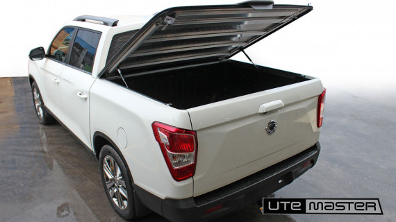 Utemaster Load Lid to suit Ssangyong Rhino White Ute Hard Lid open