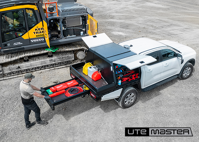 Utemaster TrailCore Tray and Toolboxes Black White Mechanic Ute