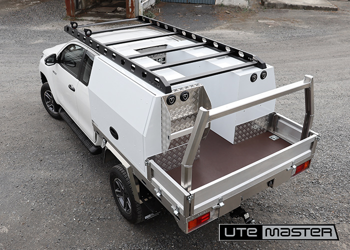Utemaster Flat Deck with Toolboxes to suit Toyota Hilux Roof Rack Secure