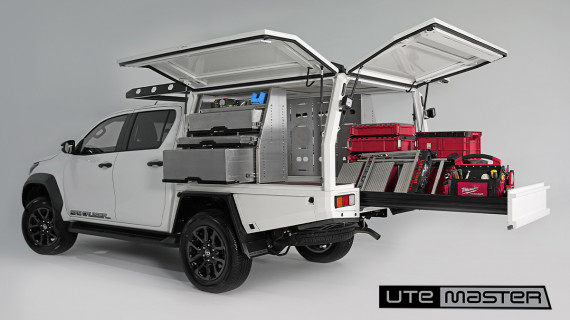 Utemaster TrailCore Service Body Ute Body Tradie Tool Boxes Shelving Commercial 2023 Hilux White