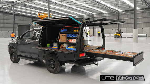 Utemaster TrailCore Service Body to suit Toyota Hilux Extra Cab Electrical Setup Tradie Sparky Ute ToolBox Alloy Body